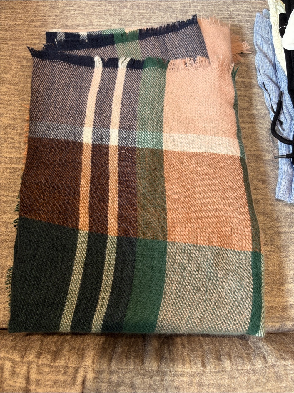 Mud Pie Plaid Blanket Scarf in Green, Brown & Peach